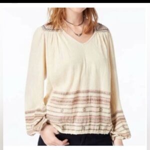Lucky Brand Vanilla Blouse with Patterned Accents Medium